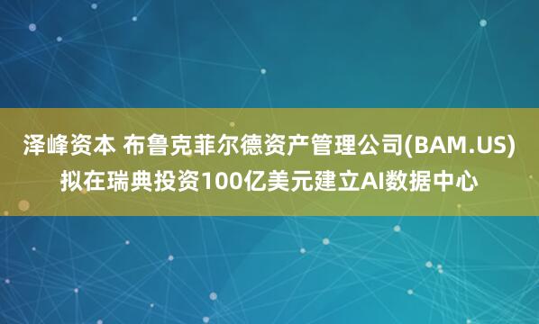 泽峰资本 布鲁克菲尔德资产管理公司(BAM.US)拟在瑞典投资100亿美元建立AI数据中心