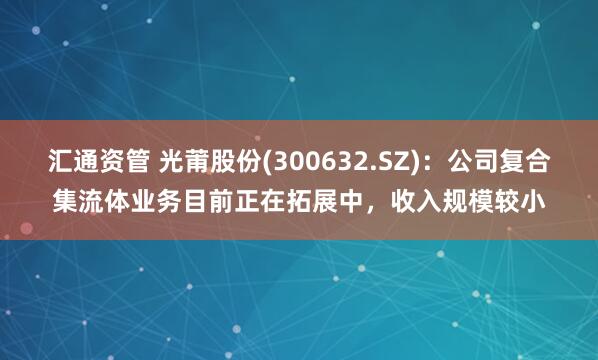 汇通资管 光莆股份(300632.SZ)：公司复合集流体业务目前正在拓展中，收入规模较小