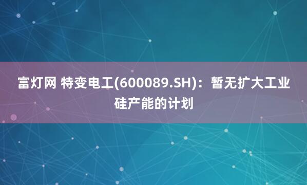 富灯网 特变电工(600089.SH)：暂无扩大工业硅产能的计划